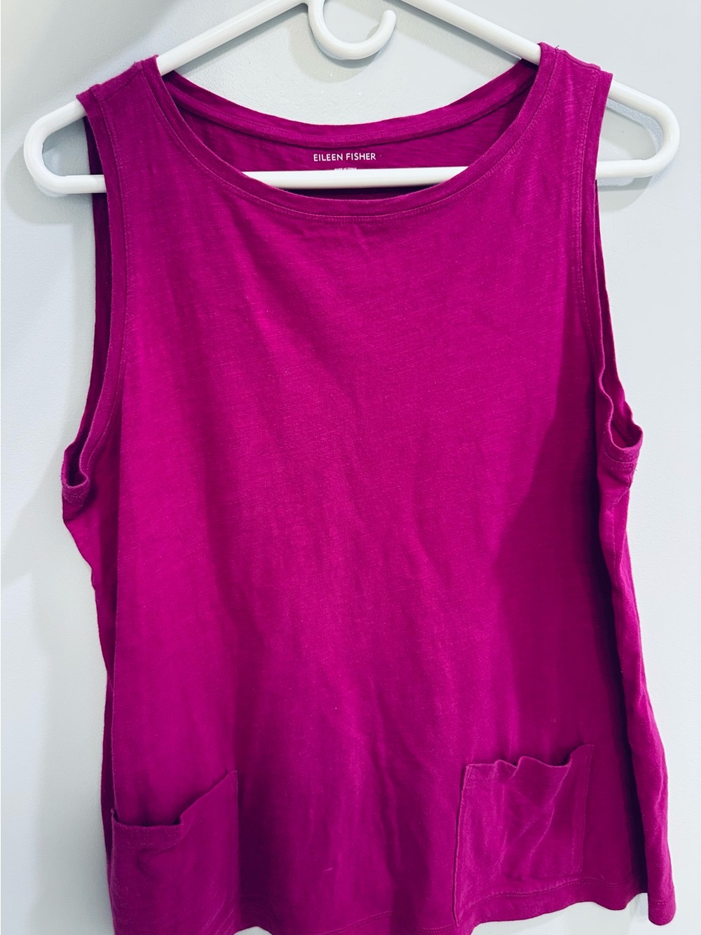 Eileen Fisher Magenta Organic Cotton Shell Tank Top with Pockets Small
